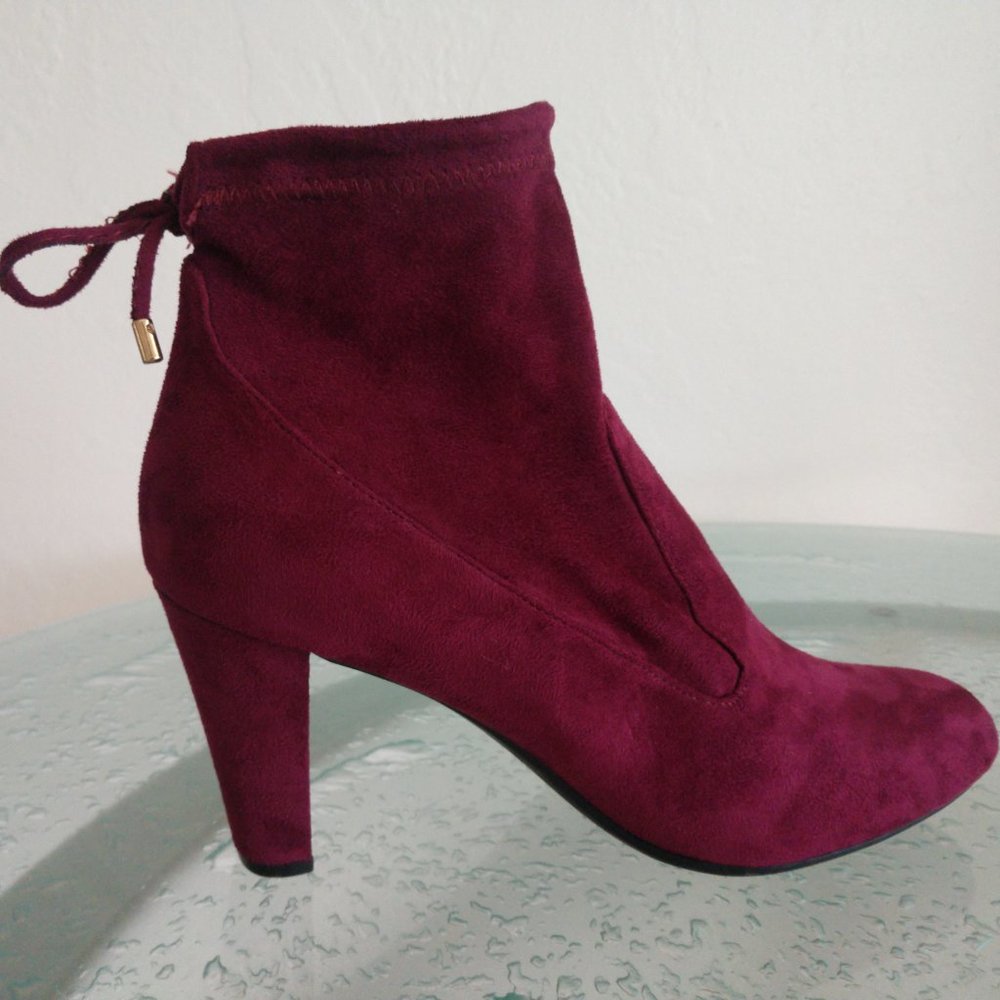 Raspberry suede booties